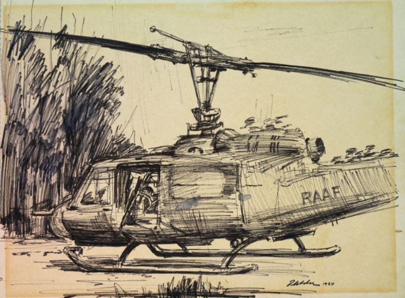 Bruce Fletcher, 'Gunship', Nui Dat, Vietnam, 1967, black fibre-tipped pen on paper, ART40454