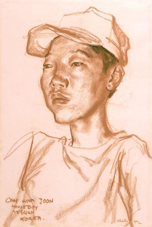 Ivor Hele, Choi Wha Joon, red conte crayon and charcoal on paper, ART40346