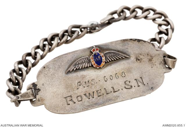 Silver identity bracelet given by Marion to 6068 Leading Aircraftman Stanley Norman Rowell for his 23rd birthday, on 28 January 1944. Marion was Rowell's fiancee.