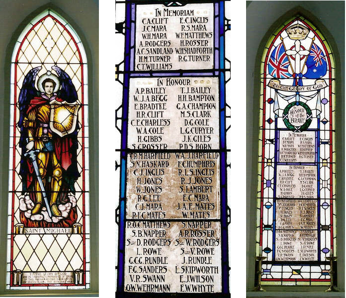 Stained glass windows in the Jamestown Anglican church