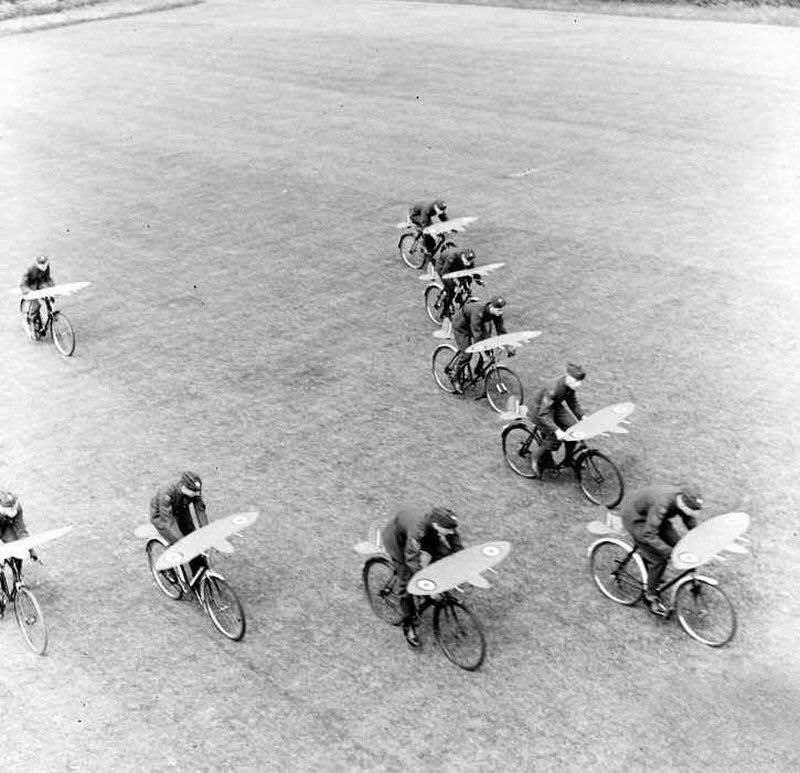 Pilots using bicycles to practice flight order (Getty image)