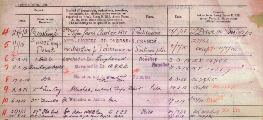 Extract from First World War Service Record, Casualty form Herbert Cecil Murray (7904)