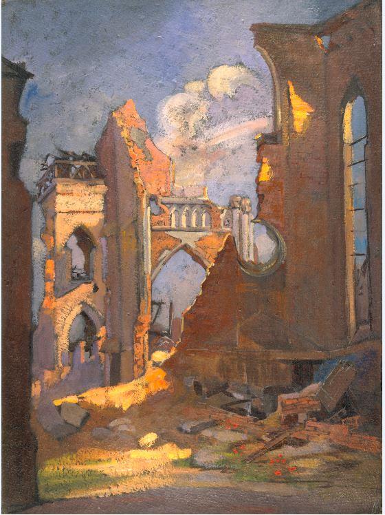 Ruined church at Villers-Bretonneux, 1919.