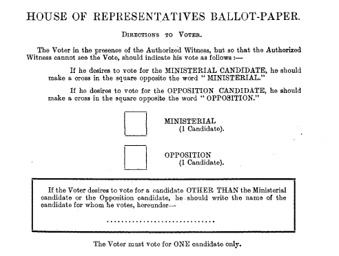 Copy of the 1917 election ballot paper used for overseas voters