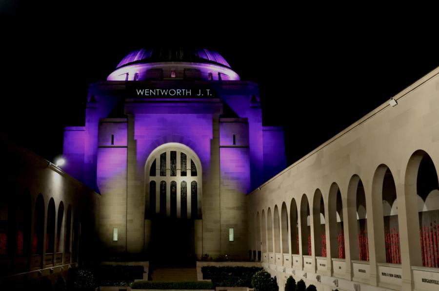 Memorial dome illuminated purple