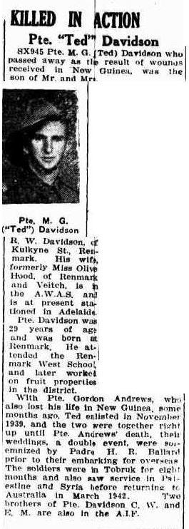 Davidson article: The Murray Pioneer 18 February 1943