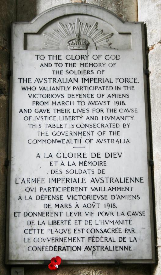 Memorial plaque, Amiens Cathedral, France 