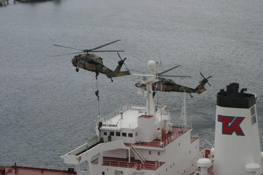 Fast rope to ship