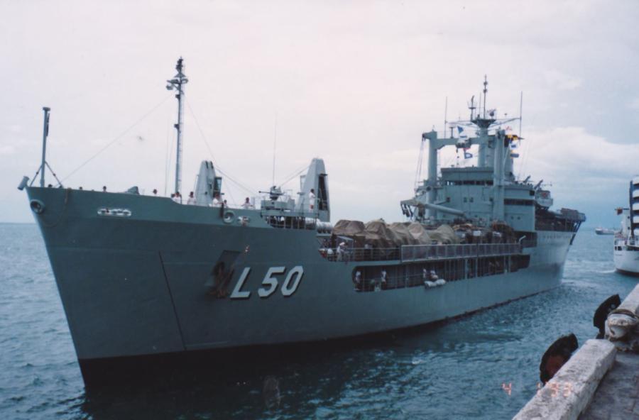 Tobruk arriving at Darwin for final fuel and water.