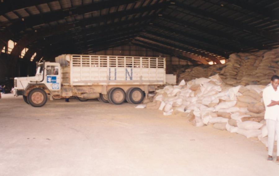 Humanitarian aid being collected from Mogadishu port, February 1993.