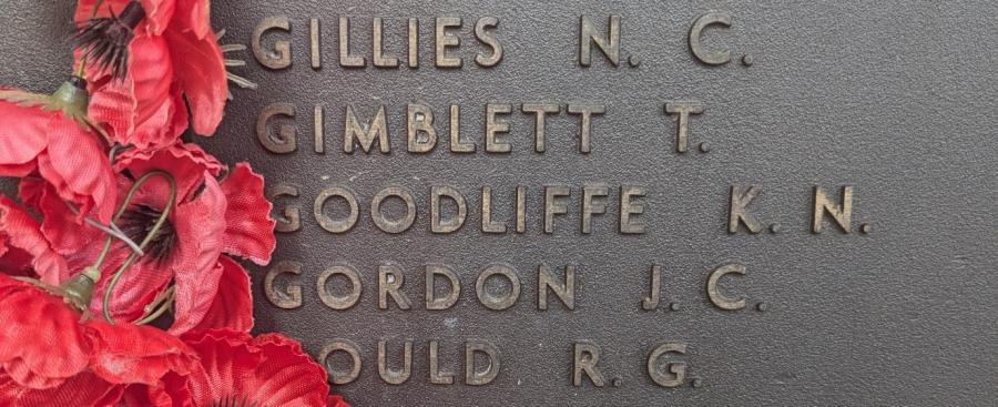 Trooper Ken Goodliffe's name on the Memorial's Second World War Roll of Honour.