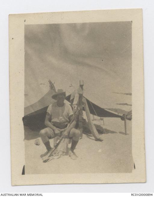 Cleaver and his "home" in the desert, 1917.