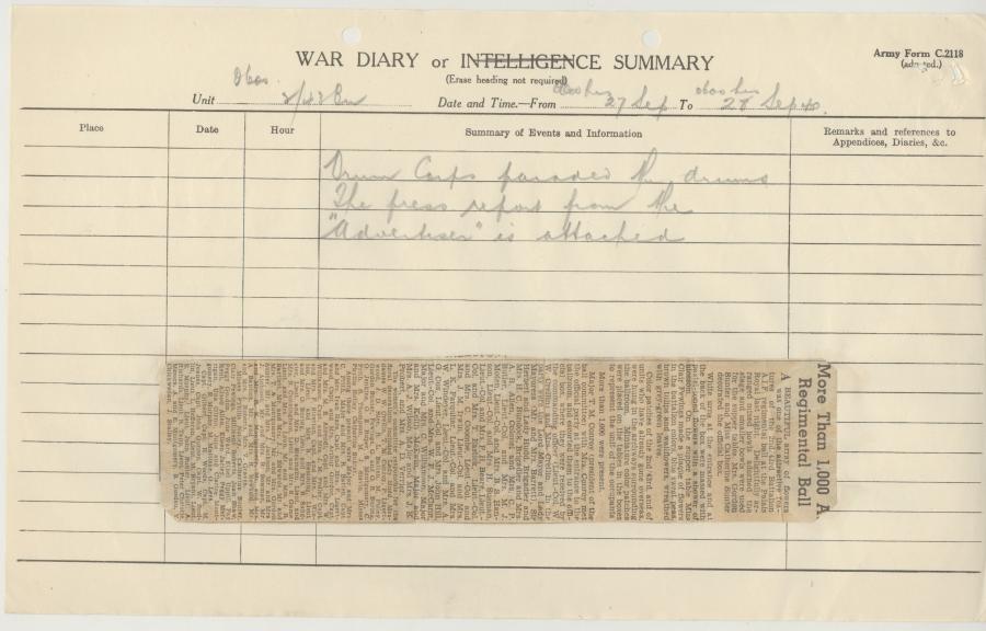 2/43rd Battalion War Diary entry