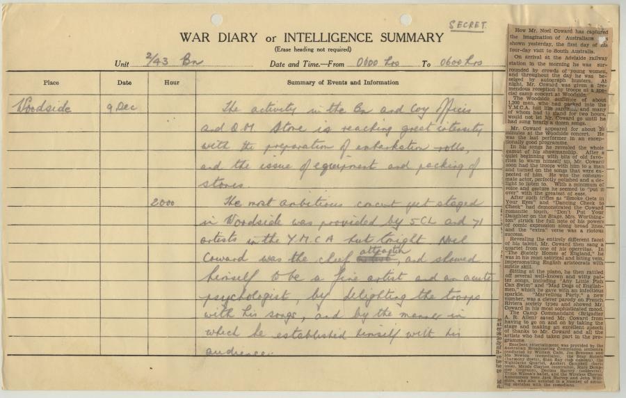 2/43rd Battalion War Diary entry