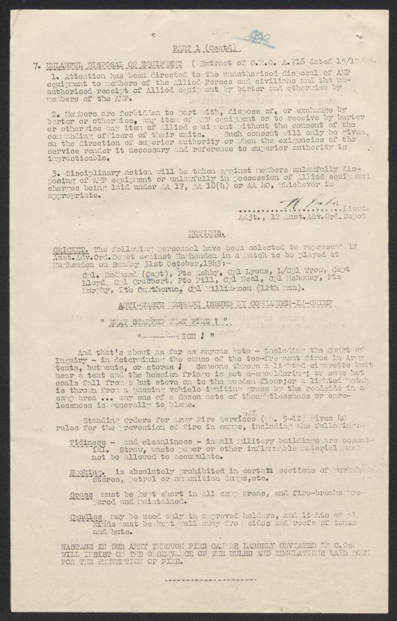 Routine order, October 1943. AWM2022.5.9096-0072
