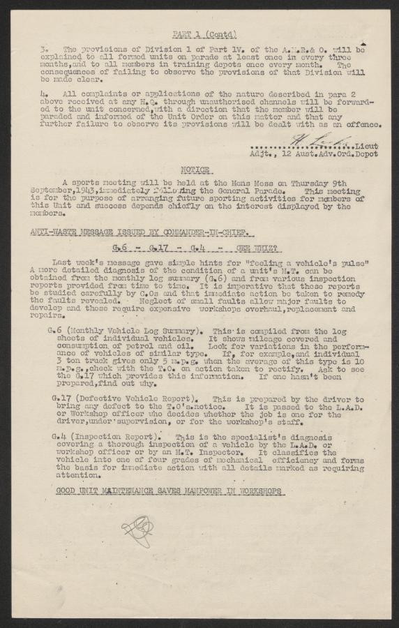 Routine orders, September 1943. AWM2022.5.9096-0052