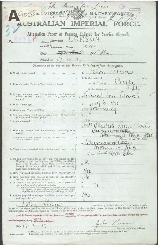 Leeson service record