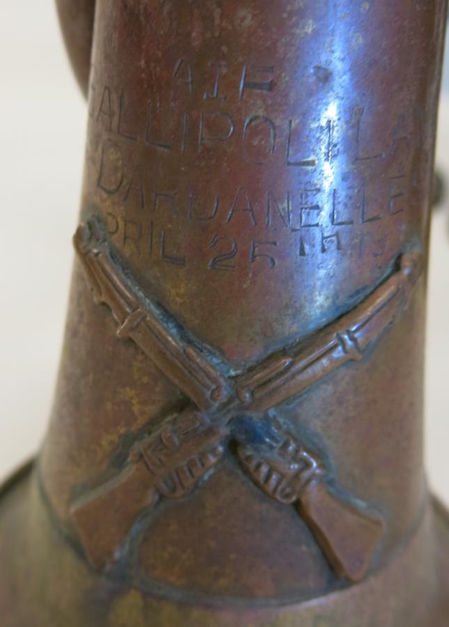 bugle stamped with text saying "Gallipoli"