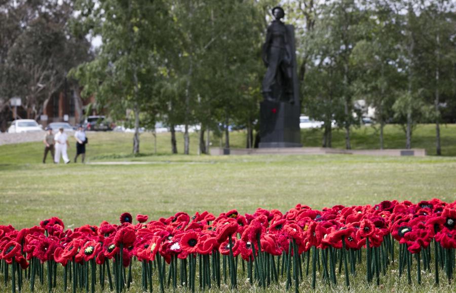 Handcrafted poppies in the grounds of the Memorial