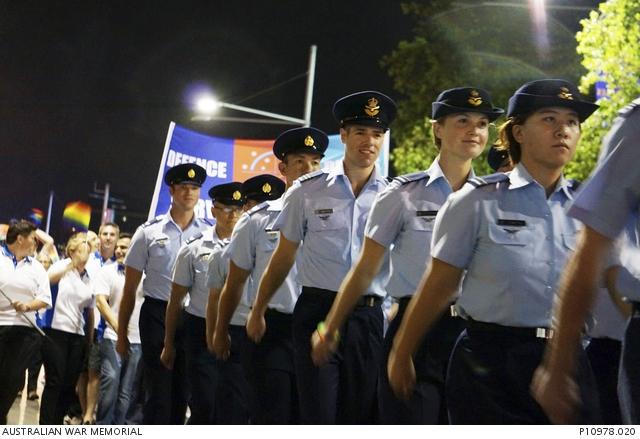 Members of the RAAF contingent of the inaugural uniformed ADF march in the Sydney Mardi Gras.