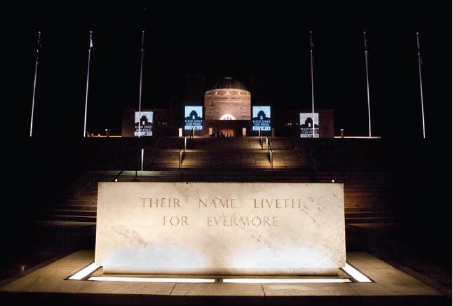 a photograph of the Australian War Memorial in the night