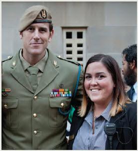 a photograph of Carly Reid pictured with Corporal Ben Roberts-Smith VC MG on Anzac Day 2014