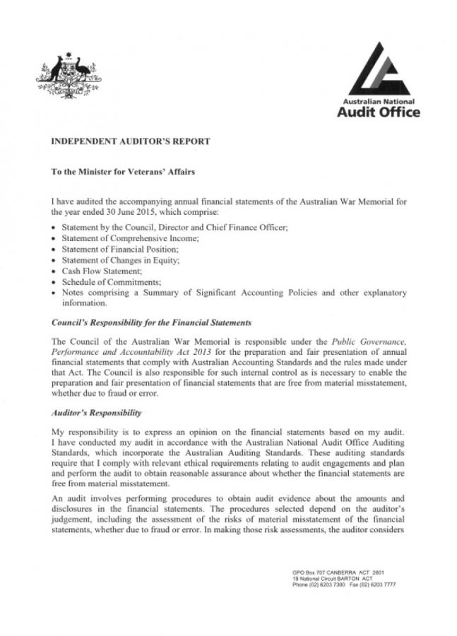 ANAO Auditor Report