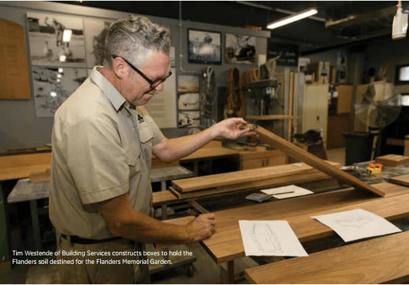 Carpenter making boxes for Flanders soil