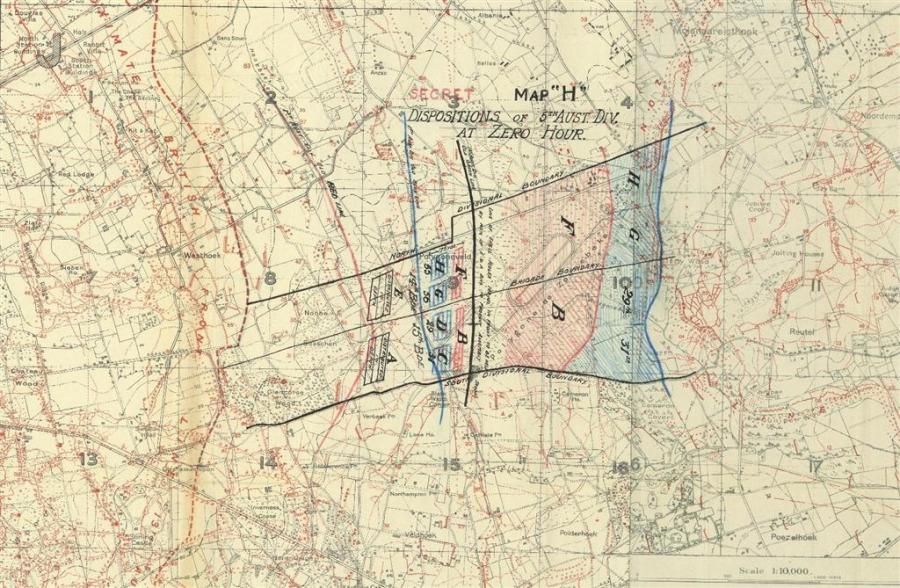 Map of the dispositions and objectives of 5th Division, from the divisional war diary.