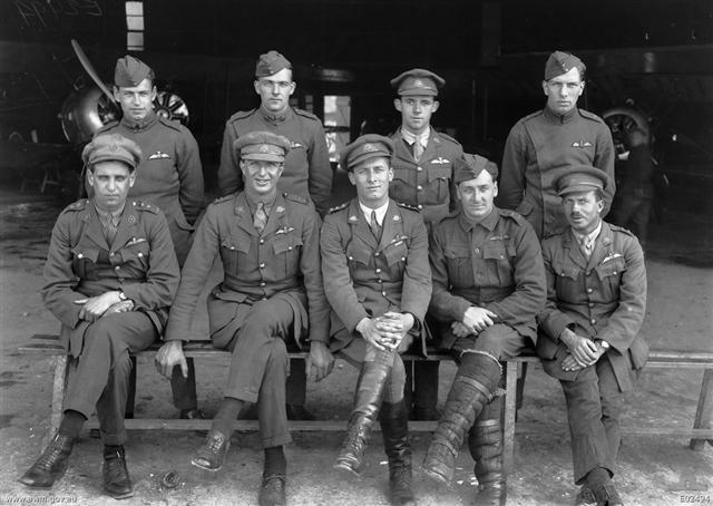 Officers of A Flight, No. 4 Squadron, AFC, at their aerodrome near Clairmarais.