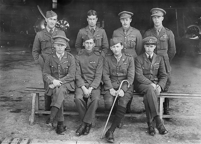 Officers of C Flight, No. 4 Squadron, AFC at their aerodrome near Clairmarais.