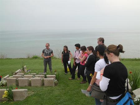 Andrew Gray with Simpson Prize students at the Beach Cemetery, ANZAC Cove