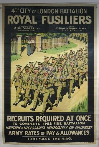 Recruitment poster 4th battalion royal fusiliers marching 1914