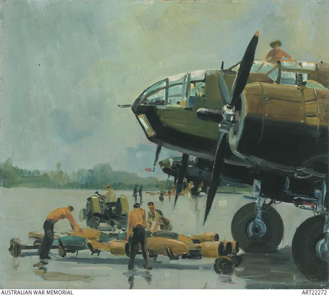 Alan Moore, Bombing up Beauforts for daylight raids over New Britain, 1944. AWM ART22272