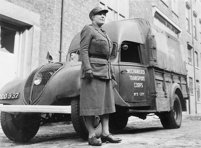 Olive Sherrington and her Peugeot 202 van in France