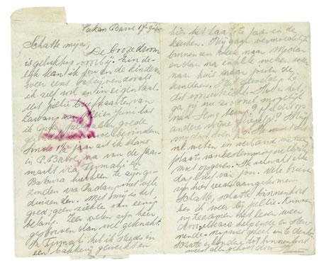 The first letter sent by Herman van Gelder to his wife Rosaline after his release from Pakan Baroe in September 1945