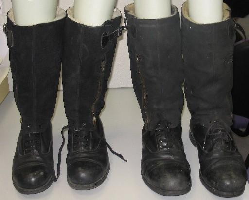 Two pairs of flying boots in the Memorial's collection that could be converted to civilian shoes.