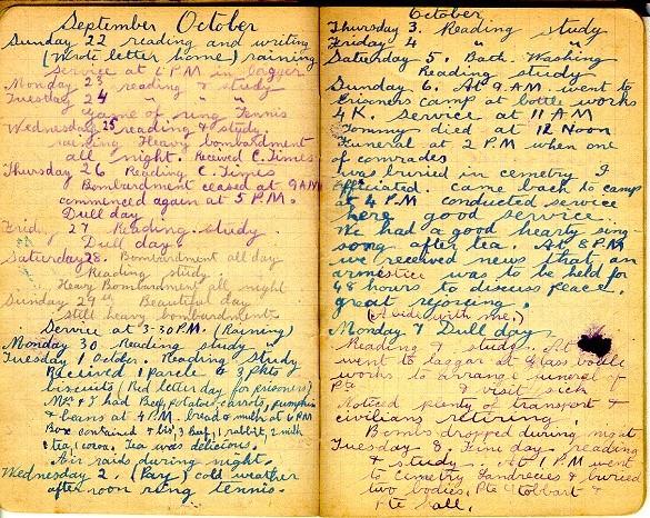 One of Sergeant McPhee's POW diary pages.