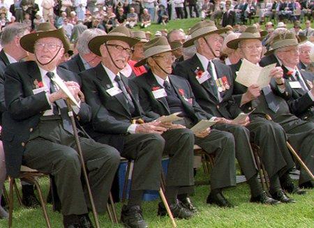 A group of First World War veterans at the Australian War Memorial on Remembrance Day, 11 November, 1998. 