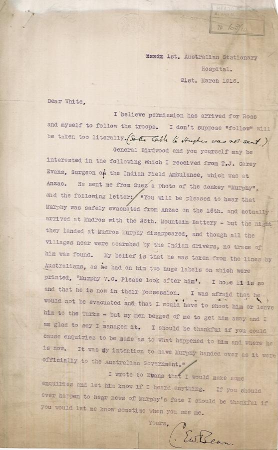 A letter from C.E.W Bean