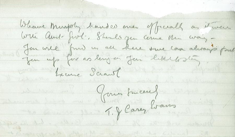 Surgeon T J Carey Evans' letter to Charles Bean - second page