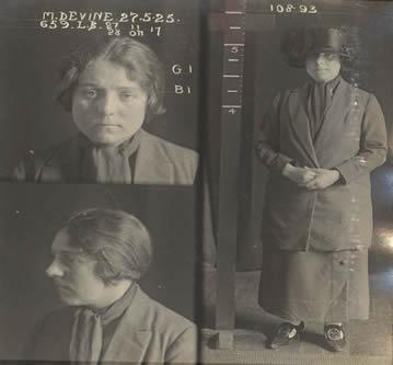 Police photographs of Tilly Devine in 1925; she was then sentenced to two years goal for a razor attack on a man Courtesy of State Records of New South Wales