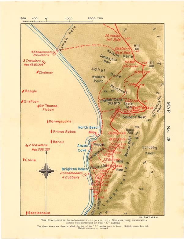 The evacuation of Anzac – position at 1.30am, 20th December 1915, immediately before the departure of the “C” parties