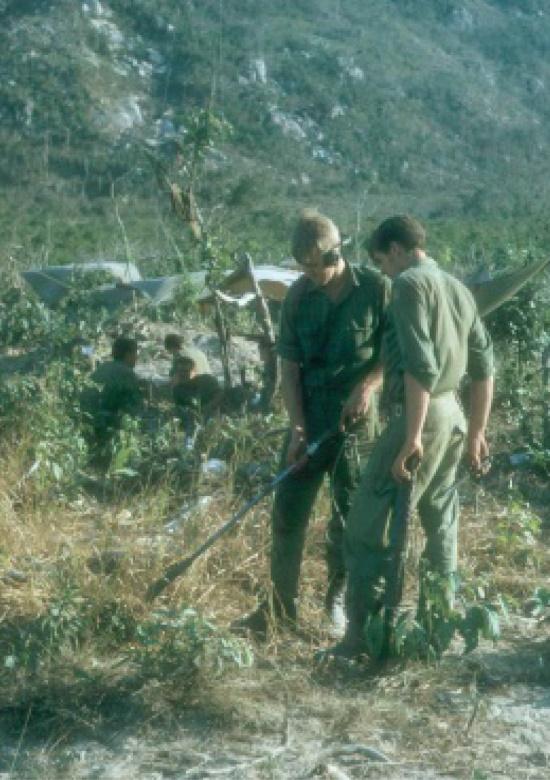 The men on the ground could do nothing but wait for the B-52s. Though this did give them a chance to repair and test equipment, the wait also allowed D445 Battalion to escape from the trap in which they had found themselves. There was great frustration among the Australians that an opportunity to destroy a large enemy unit had been denied them. Photo: Rod Simpson, c. 19–20 February 1970.