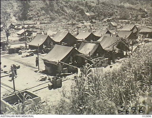 Tent lines in neatly planned RAAF camps which sprang up in the blackened ruins of Tarakan after it was taken.