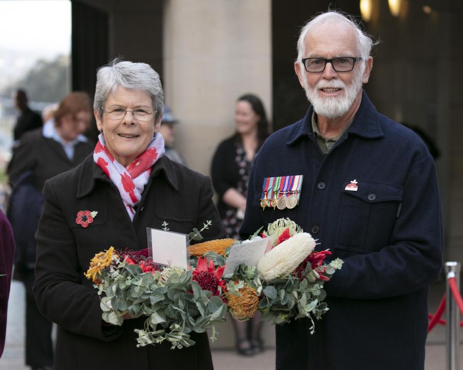 Peter Cripps with his sister Jenny MacKay at the Last Post Ceremony.