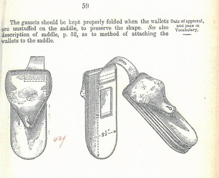 The folding gusset saddle wallets. Source: List of Changes and Patterns of Military Stores, Harrison & Sons, London, 1891.