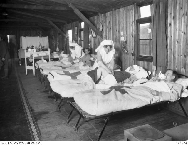 Near Steenvoorde, France. 30 November 1917. A ward in the 2nd Australian Casualty Clearing Station near Steenvoorde. Most of the patients treated were wounded in the fighting of the Third Battle of Ypres.