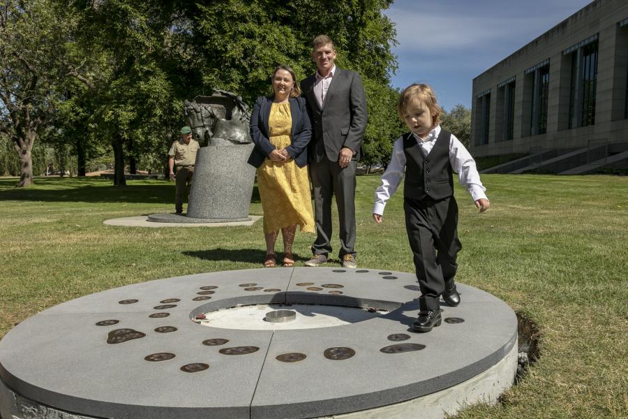 Sergeant Alistair Le Lievre with his wife Karena and his son Oden.