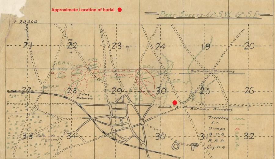 Map of burial location of the pilot